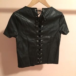 Vegan Leather Top w/ Lace-up Back
